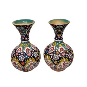 مجموعه ۲ عددی گلدان سفالی تزئینی نقاشی شده با دست با میناکاری ایرانی