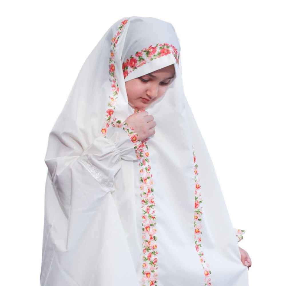اسلیمی نماز چادر دخترانه سفید مدل بهاره