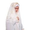 نماز چادر دخترانه اسلامی سفید مدل خورشیدی