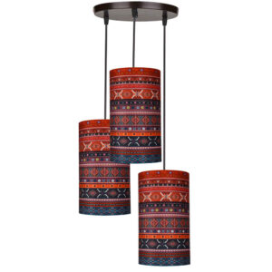چراغ آویز خوشه ای پارچه ای با آباژور استوانه ای مخملی مدل دنیا
