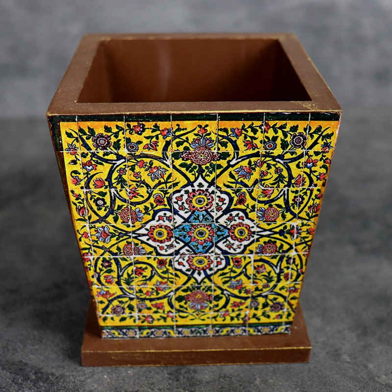 جا قلم موی آرایشی چوبی ایرانی مدل کاشی