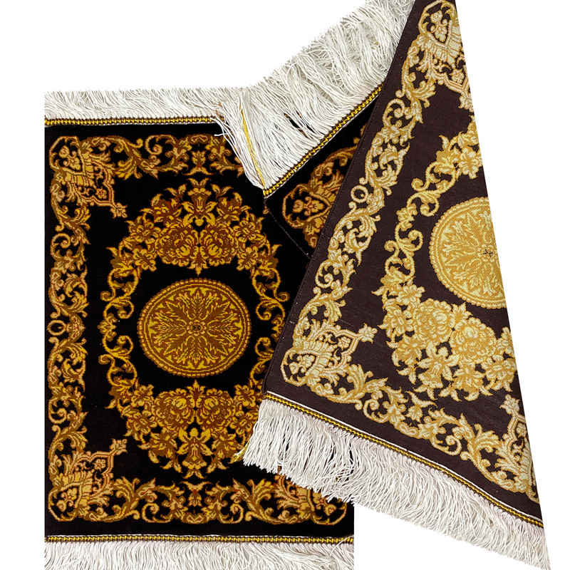 رومیزی فرش دستباف طرح ابریشم طلایی تیره
