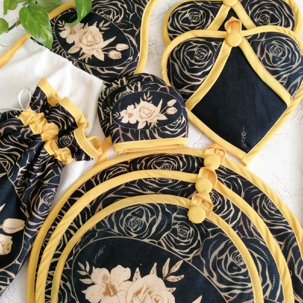 سرویس پیشبند آشپزخانه 15 پارچه گلدار مدل سیمین