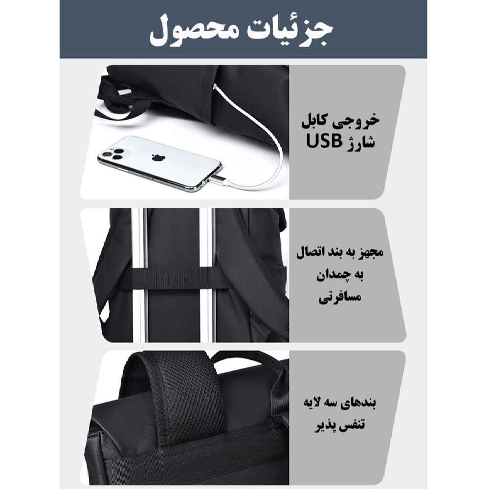 کوله پشتی لپ تاپ 15.6 اینچی مشکی مدل رایکا