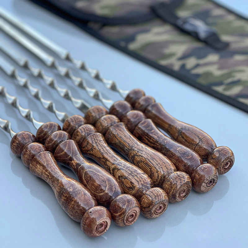 شش سیخ کباب استیل با دسته چوبی (63 سانتیمتر) برای کبابپزی و گریل کردن