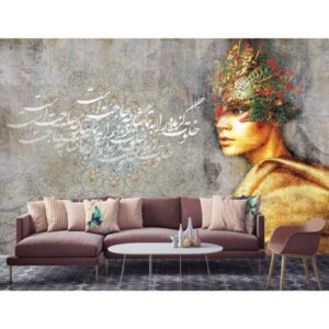 نقاشی دیواری خوشنویسی خاکستری ایرانی مدل حاجت برای فضای داخلی مدرن
