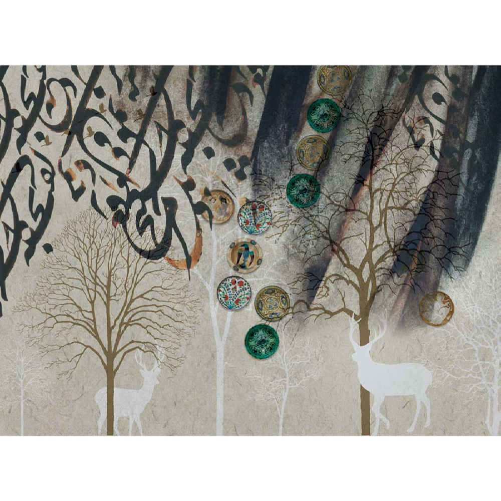 نقاشی دیواری خوشنویسی خاکستری ایرانی مدل نستعلیق برای فضای داخلی مدرن