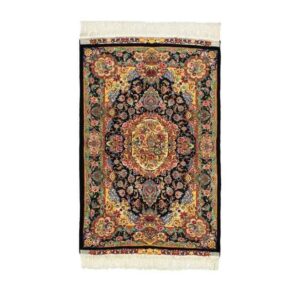 فرش دستباف تبریز (طرح بارسام) طرح ترنج – ابریشم و پنبه مشکی
