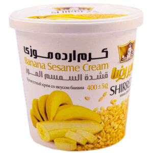 سس کنجد خامه‌ای شیررضا ارده با طعم موز – ارده ایرانی، ۴۰۰ گرم (۳ عدد)