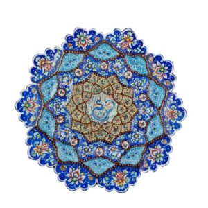 بشقاب مسی تزئینی نقاشی شده با دست با میناکاری ایرانی نامین
