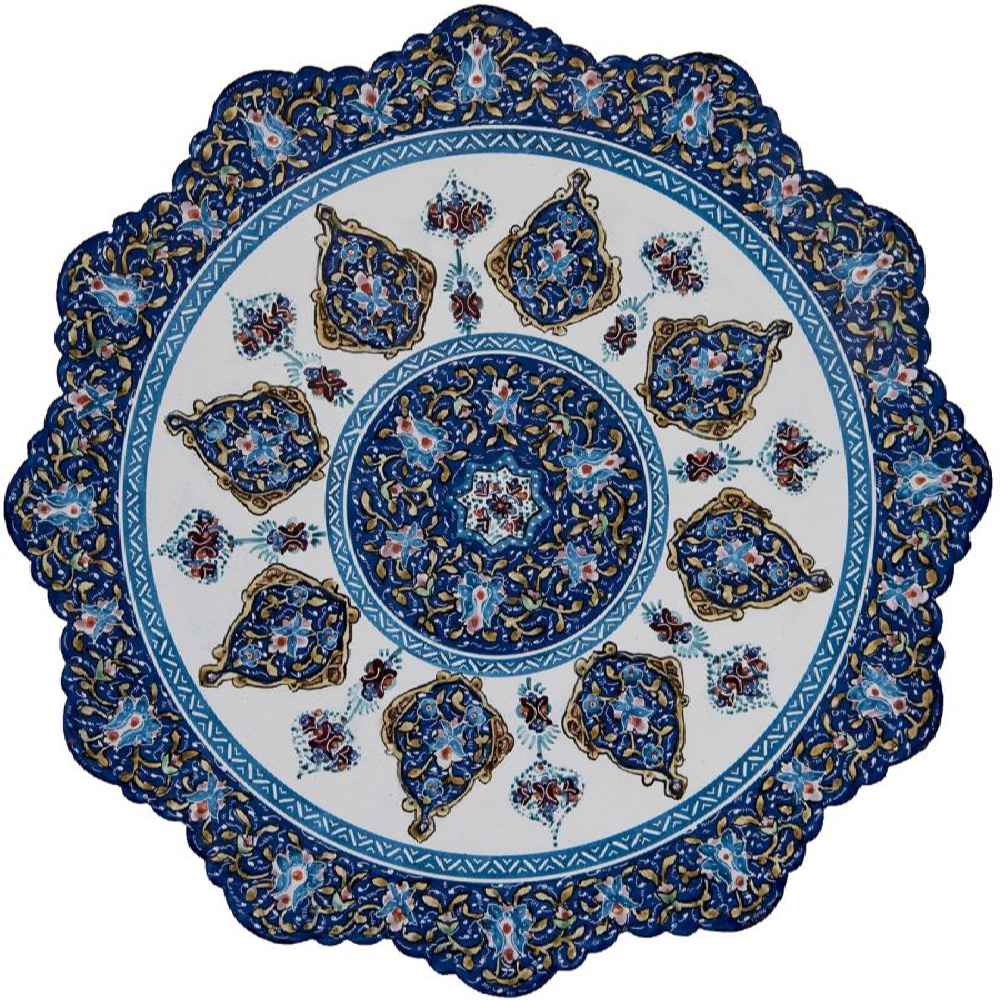 بشقاب مسی تزئینی نقاشی شده با دست با میناکاری نارنج ایرانی