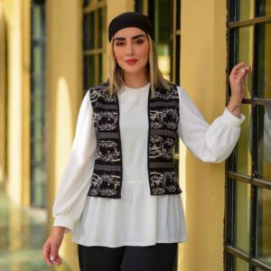 جلیقه زنانه ایرانی مشکی و سفید مدل آیدا