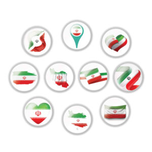 مجموعه سنجاق دکمه‌ای فارسی – پرچم ایران (10 عدد)