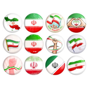 مجموعه سنجاق دکمه‌ای فارسی – پرچم ایران (12 عدد)