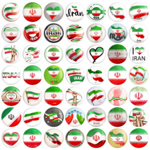 مجموعه سنجاق دکمه‌ای فارسی – پرچم ایران (۴۹ عدد)
