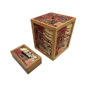 ست سطل زباله و جعبه دستمال کاغذی چوبی ایرانی
