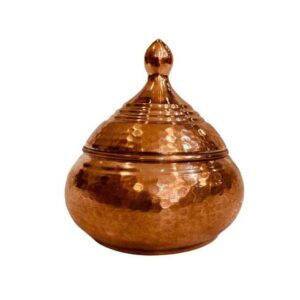 قندان مسی درب‌دار دست‌ساز ایرانی – مبین چکش‌کاری شده