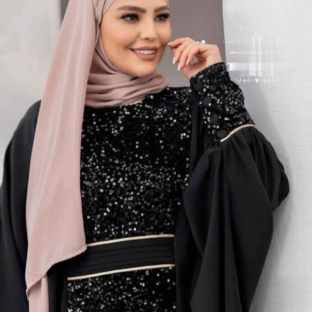 عبای شیک زنانه مشکی زیبا با پولک‌های براق
