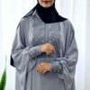 عبای پروانه‌ای شیک برای زنان مسلمان - پارچه کرپ خاکستری نرم
