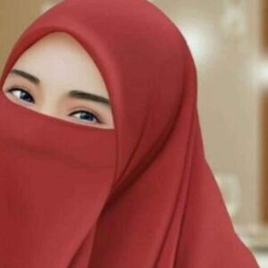 ست روسری و نقاب کرپ اسلامی چهارخانه قرمز آجری زنانه