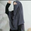 ست روسری و نیم نقاب اسلامی کرپ خاکستری تیره زنانه