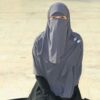 ست روسری و نیم نقاب اسلامی کرپ خاکستری تیره زنانه