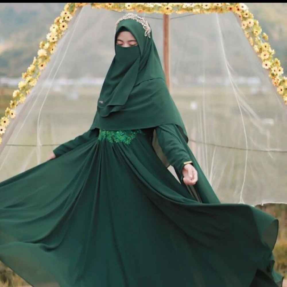 ست روسری و نقاب زنانه طرح مربع طرح اسلامی هانتر گرین