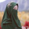 ست روسری و نقاب زنانه طرح مربع طرح اسلامی هانتر گرین