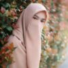 ست روسری و نیم نقاب اسلامی کرپ قهوه‌ای روشن زنانه