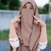 ست روسری و نیم نقاب اسلامی کرپ قهوه‌ای روشن زنانه