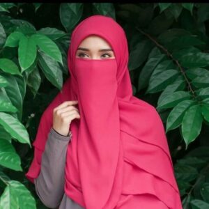 ست روسری و نقاب چهارخانه کرپ سرمه‌ای رنگ زنانه