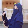 ست روسری و نقاب طرح کرپ اسلامی چهارخانه سرمه‌ای زنانه