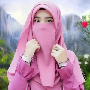 ست روسری و نقاب مربع صورتی اسلامی زنانه