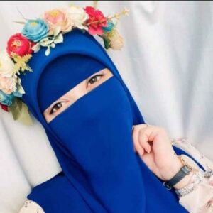 ست روسری و نیم نقاب اسلامی آبی سلطنتی مربع زنانه