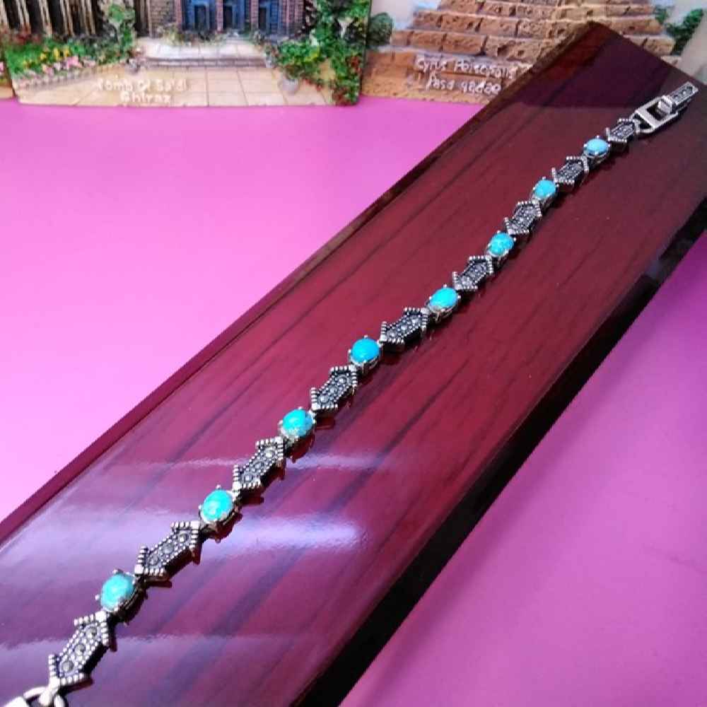 دستبند نقره زنانه با نگین فیروزه لادن