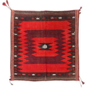 گلیم دستبافت پشمی قدیمی سیرجان قرمز روشن