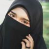 ست روسری و نیم نقاب مشکی طرح مربع زنانه