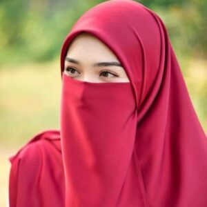 ست روسری و نقاب اسلامی قرمز مربع شکل زنانه