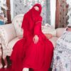 ست روسری و نقاب اسلامی قرمز مربع شکل زنانه