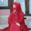 ست روسری و نقاب اسلامی قرمز مربع شکل زنانه