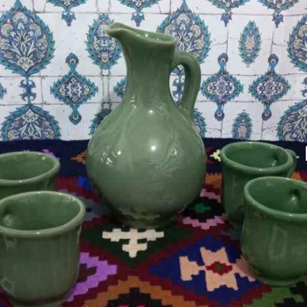 مجموعه پارچ و لیوان سفالی دست‌ساز ایرانی یاسین