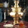 سماور برنجی ایرانی، چای ساز زغالی تزئینی ۵ لیتری