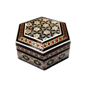 جعبه جواهرات چوبی دست ساز با طرح ستاره خاتم ایرانی