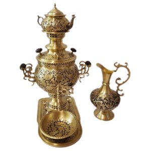 سماور برنجی ایرانی، چای ساز زغالی تزئینی ۶ لیتری