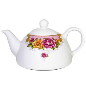 قوری چینی سفید با طرح گل رزیتا