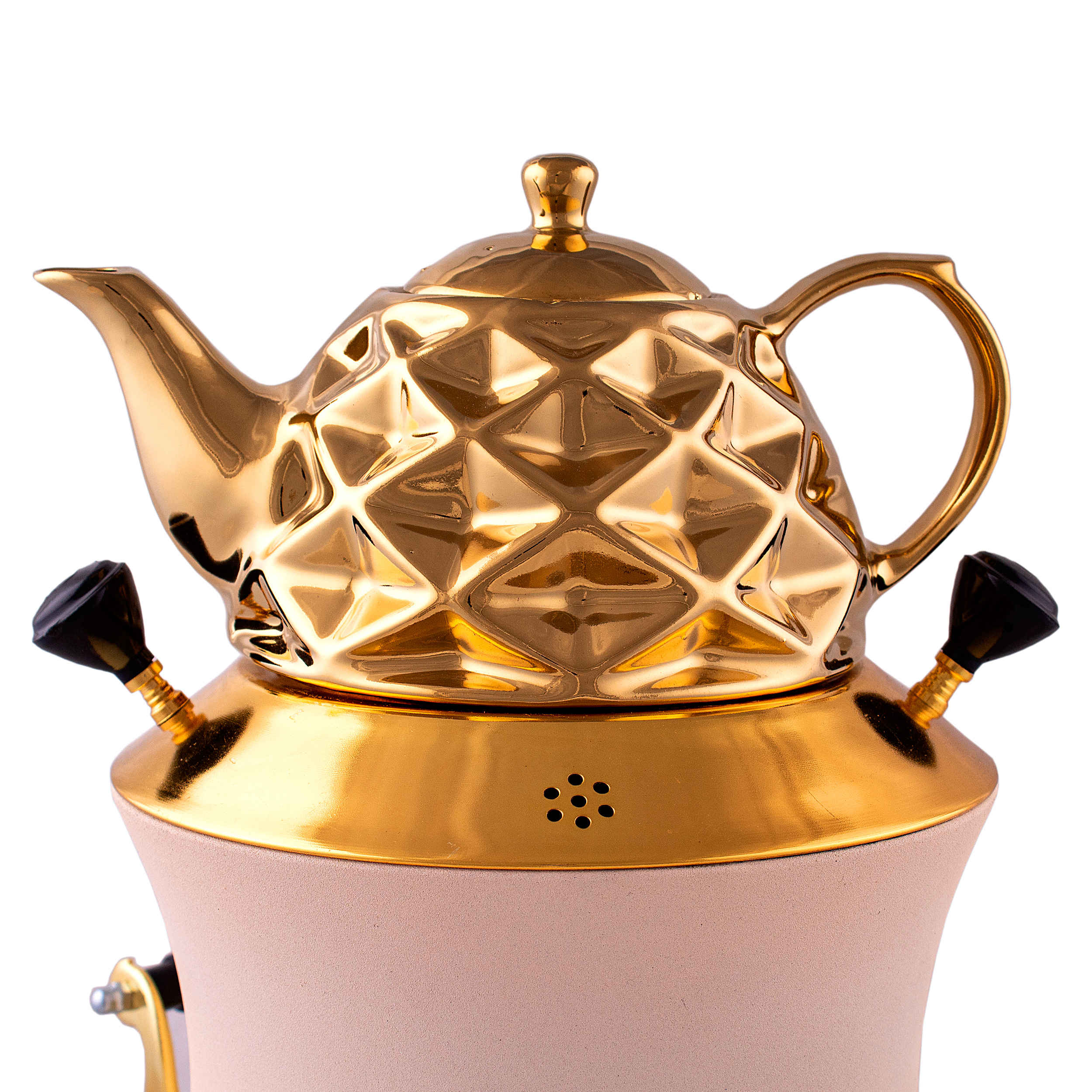 چای ساز سماور گازی با قوری طرح هندسی مدرن ۶ لیتری
