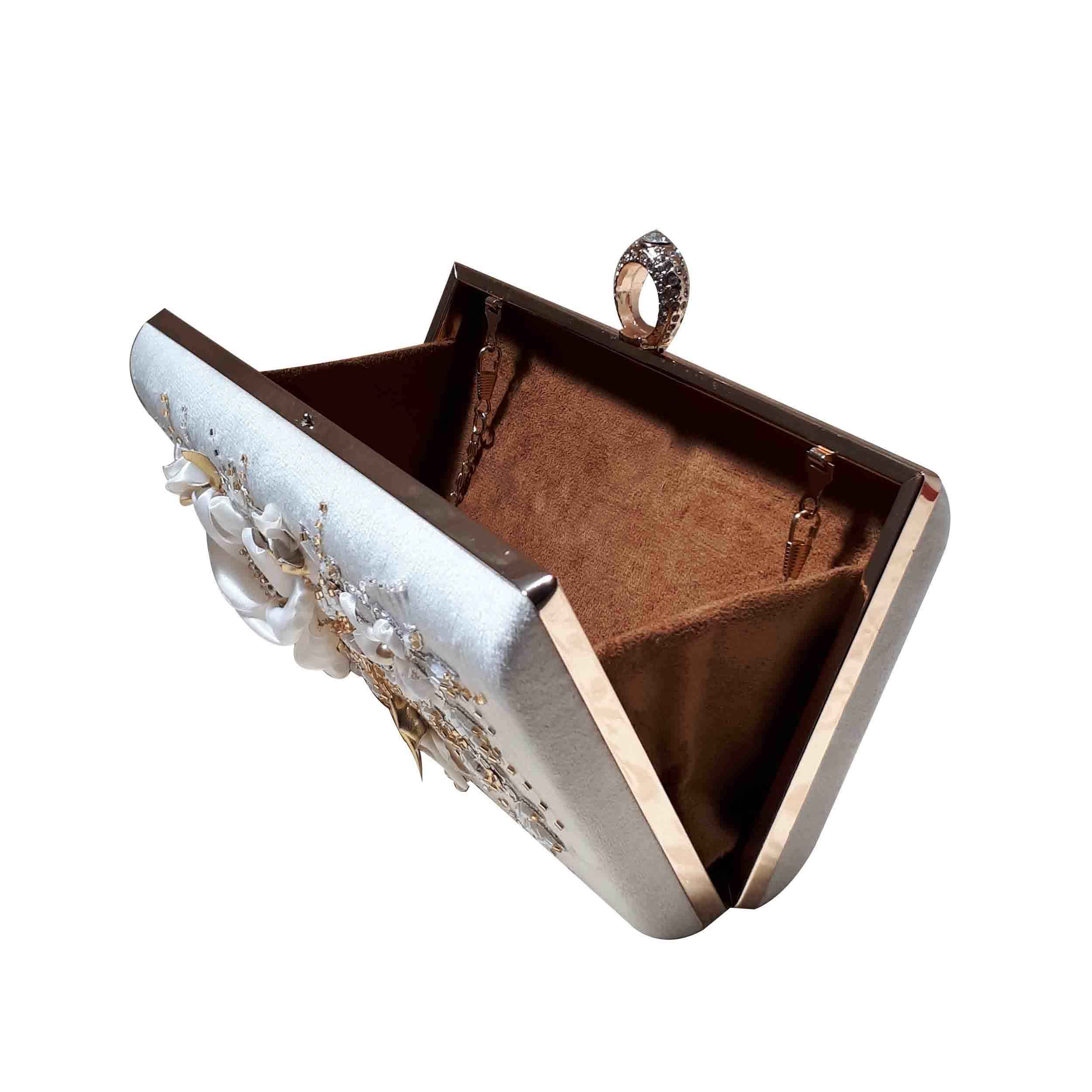 کیف دستی کلاچ گلدوزی شده با روبان و مهره دوزی برای مهمانی عصرانه