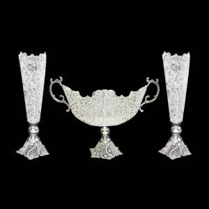 مجموعه ۳ عددی گلدان و کاسه نقره کاری شده ملیله کاری ایرانی تزئینی