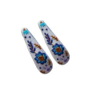 گیره موی اسنپ مدل قطره‌ای با طرح گل آبی