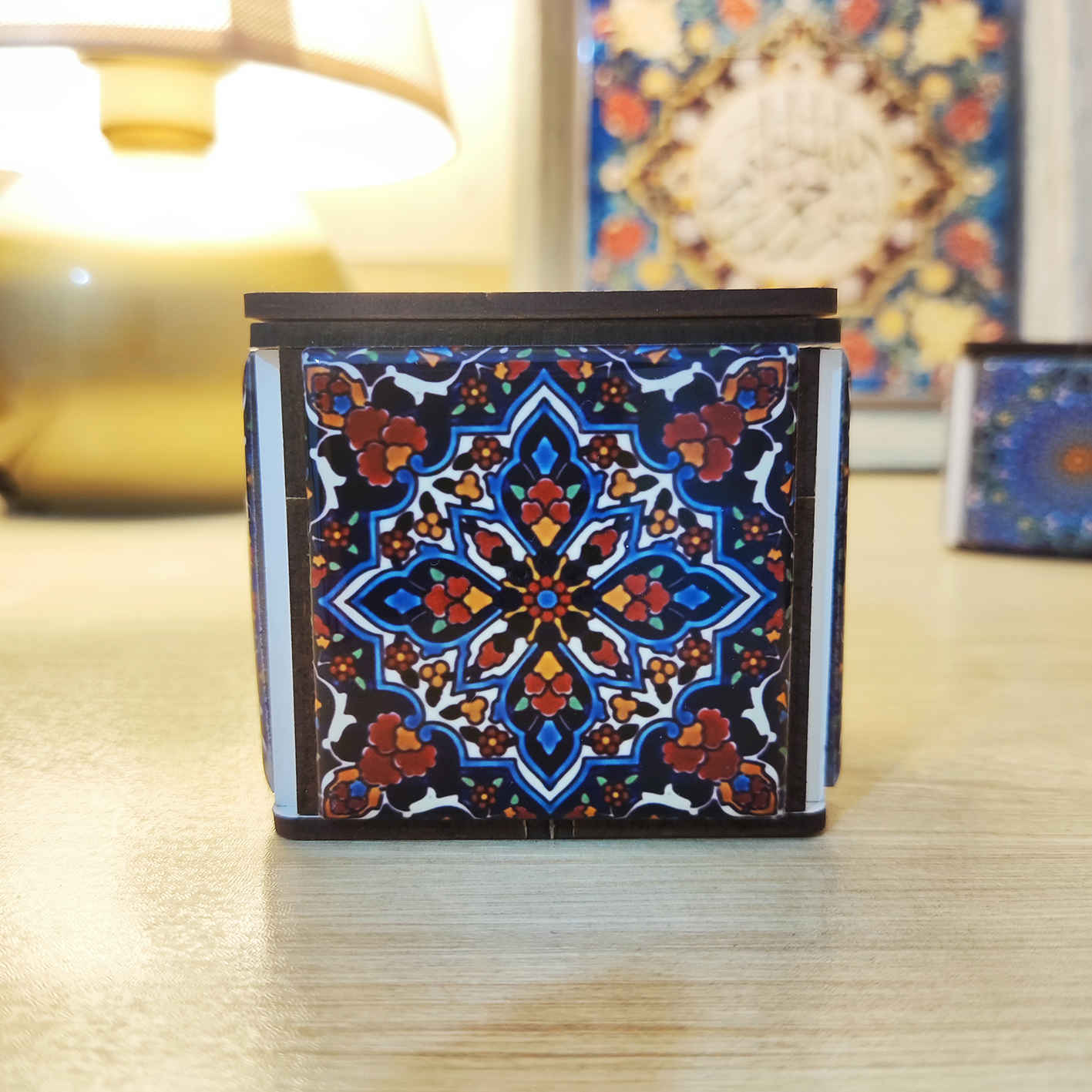 جاشمعی مکعبی چوبی ایرانی طرح هنری کاشی